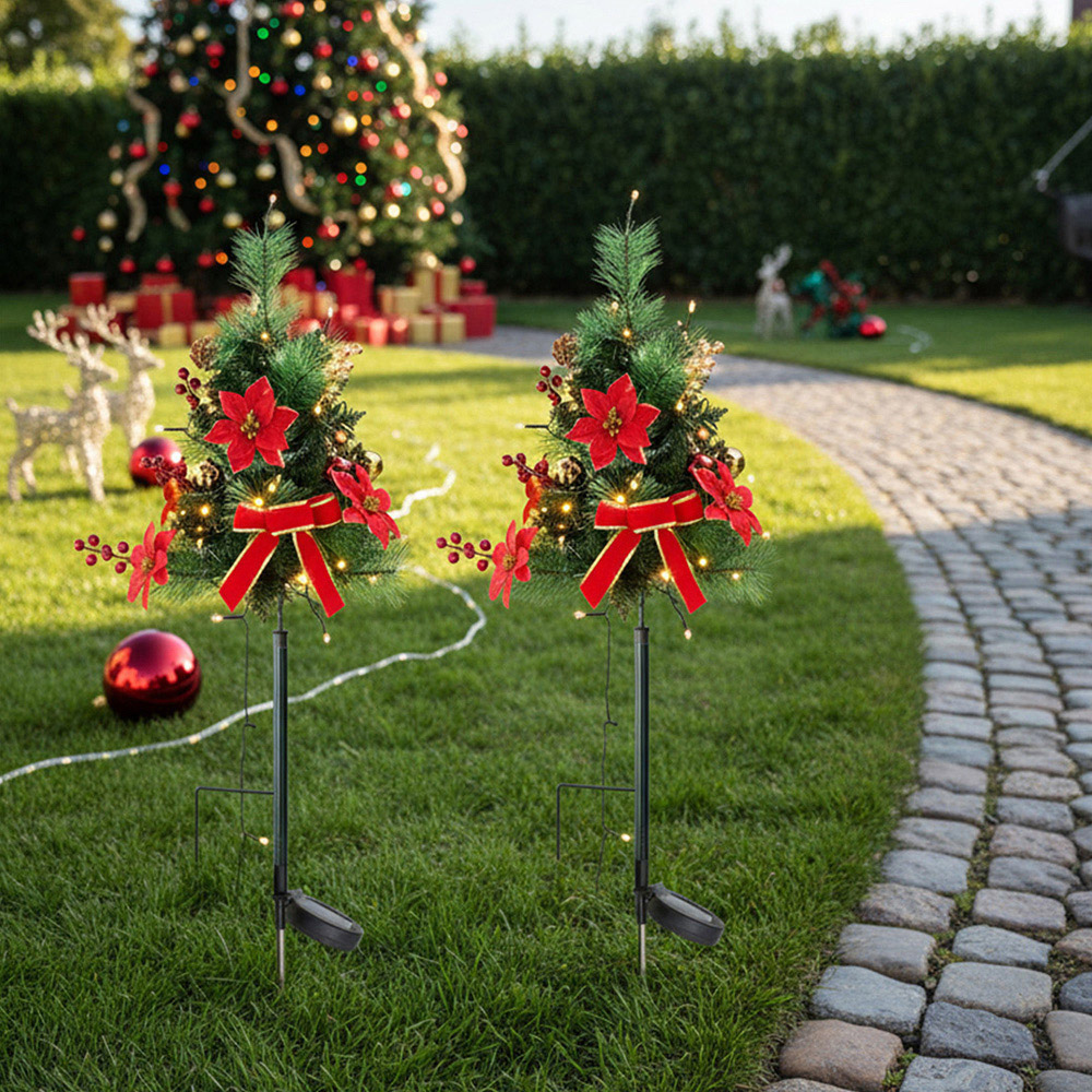 Living and Home Red Poinsettias and Pinecones Artificial Christmas Urn Filler 2 Pack Image 2