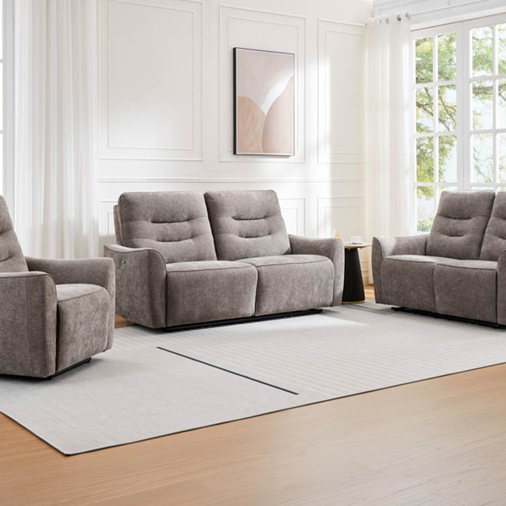 Midtown 3 Seater Stone Fabric Recliner Sofa Image 6