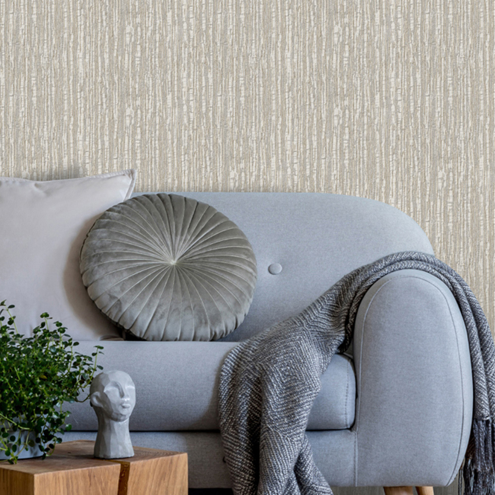 Design ID Embroidered Crushed Silk Beige Wallpaper Image 3