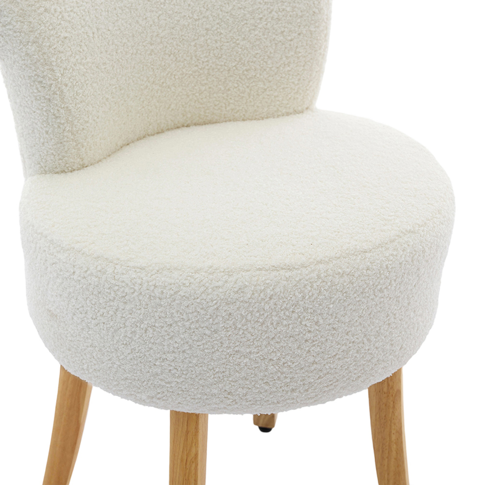 Living and Home White Teddy Fleece Curved Backrest Vanity Stool Image 5