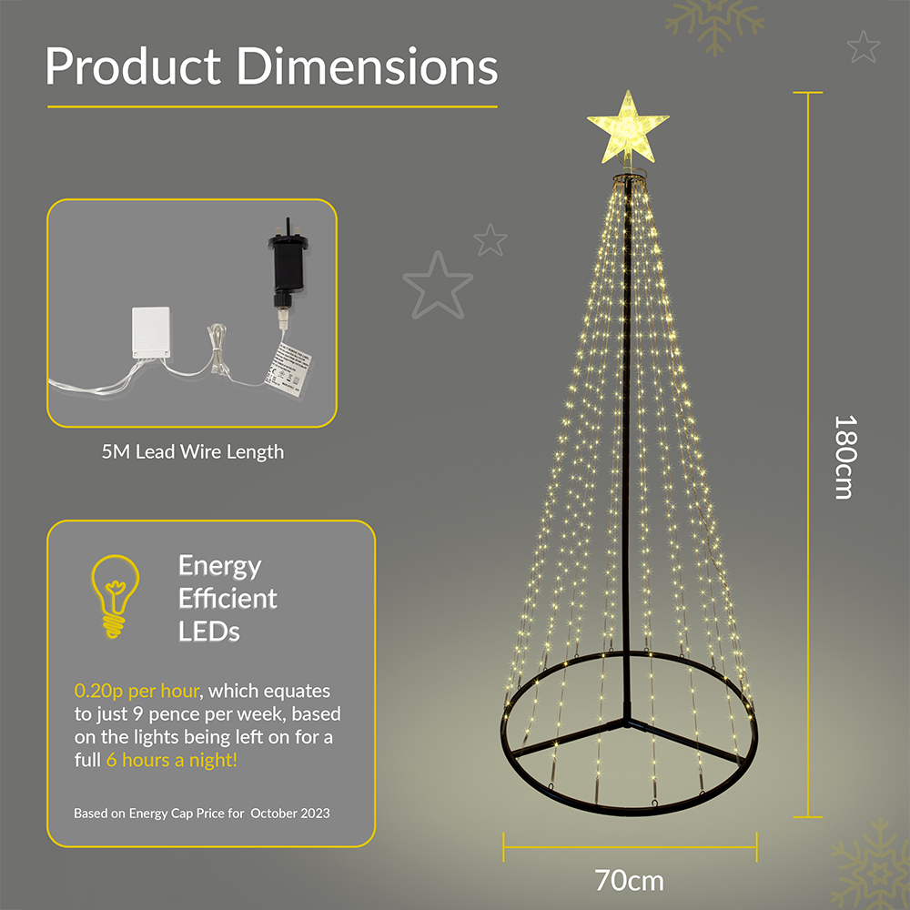 The Christmas Workshop 573 LED Warm White Outdoor Cone Tree 6ft Image 9
