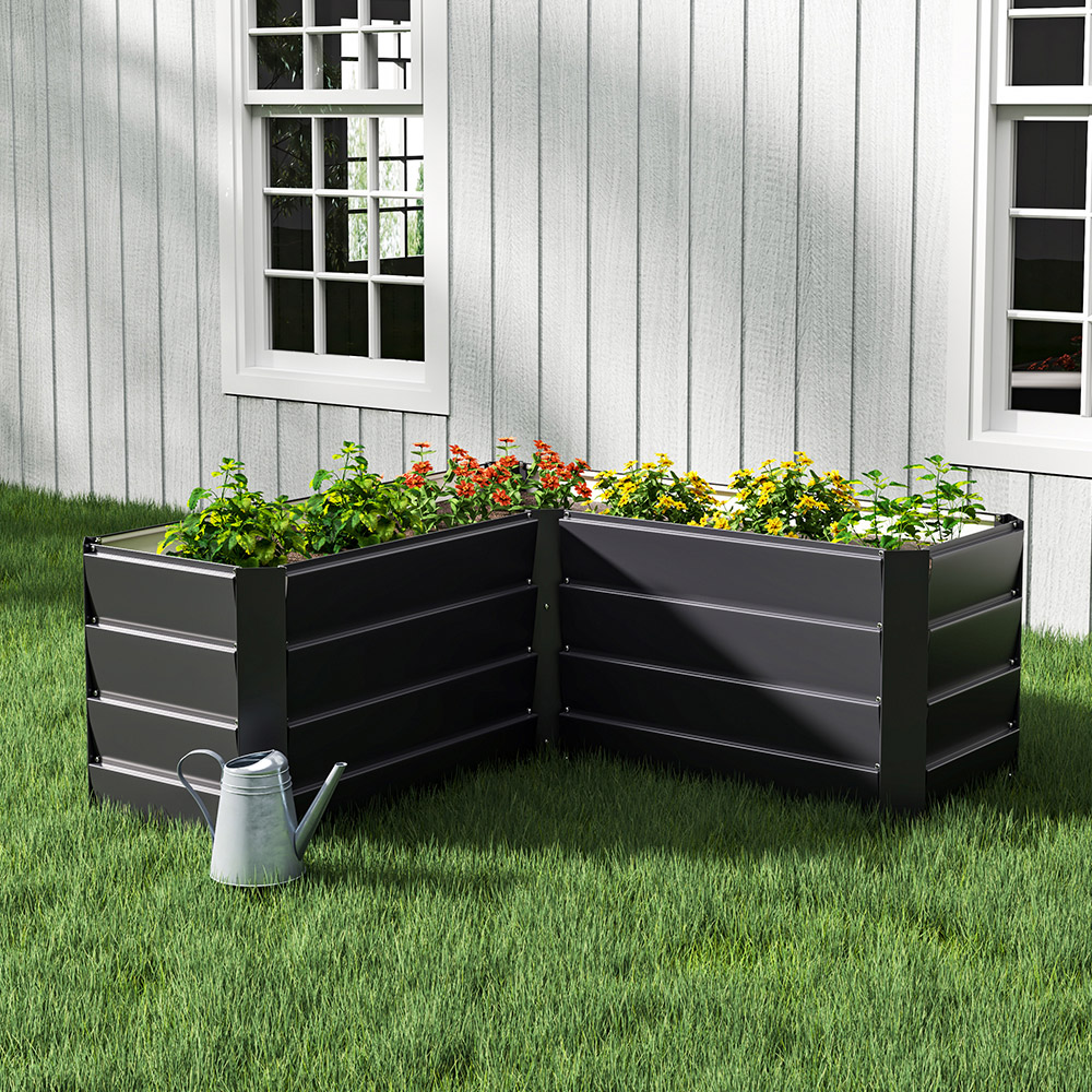 Living and Home 3.7 x 3.7ft Black L-Shaped Weather Resistant Steel Raised Garden Bed Image 7