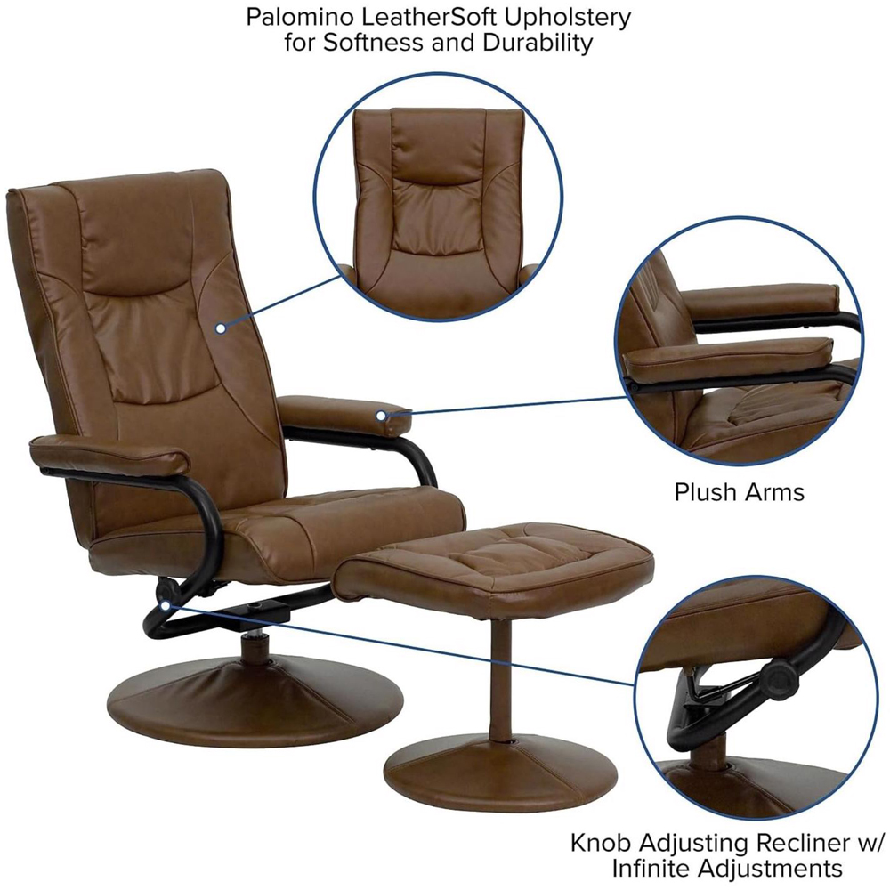 FWStyle Brown Faux Leather Swivel Armchair with Footstool Image 5