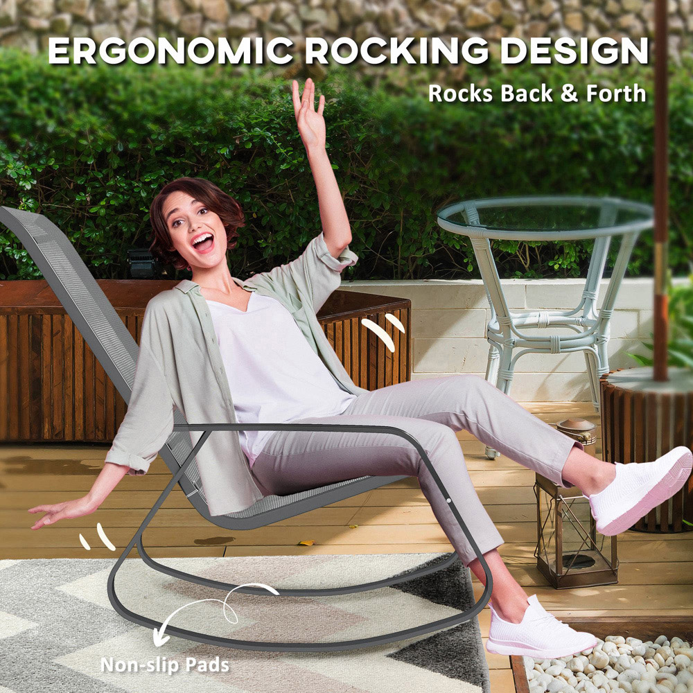 Outsunny Set of 2 Grey High Back Garden Rocking Chair Image 8