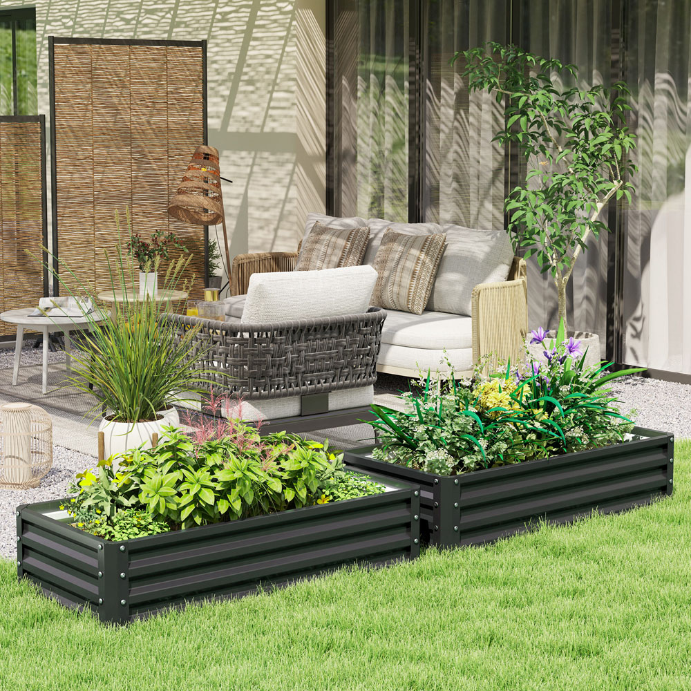 Outsunny Set of 2 Grey Raised Garden Bed 30 x 60 x 120cm Image 2