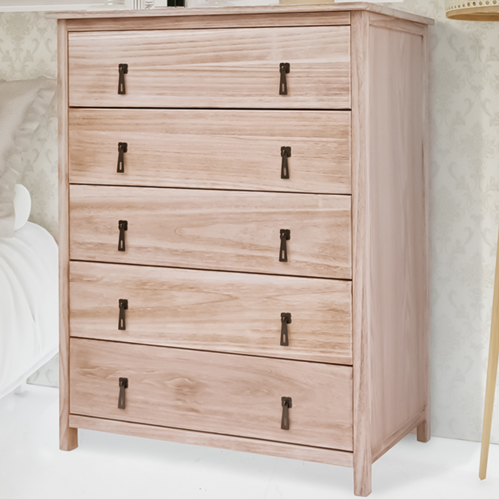 Portofino 5 Drawer Light Wood Chest of Drawers Image 1