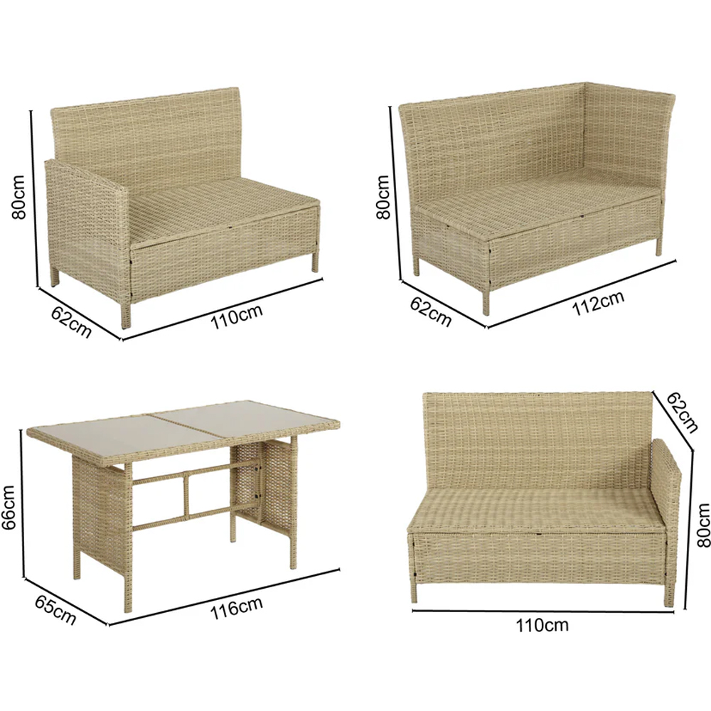 HGD Alia 6 Seater Natural and White Rattan Garden Corner Dining Sofa Set with Glass Table Image 9