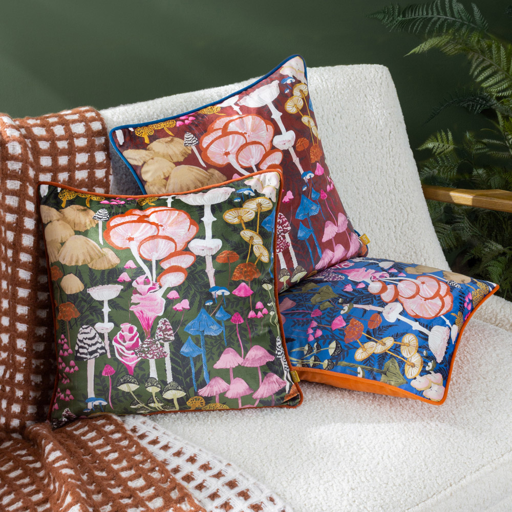 furn. Amanita Green Velvet Piped Cushion Image 5