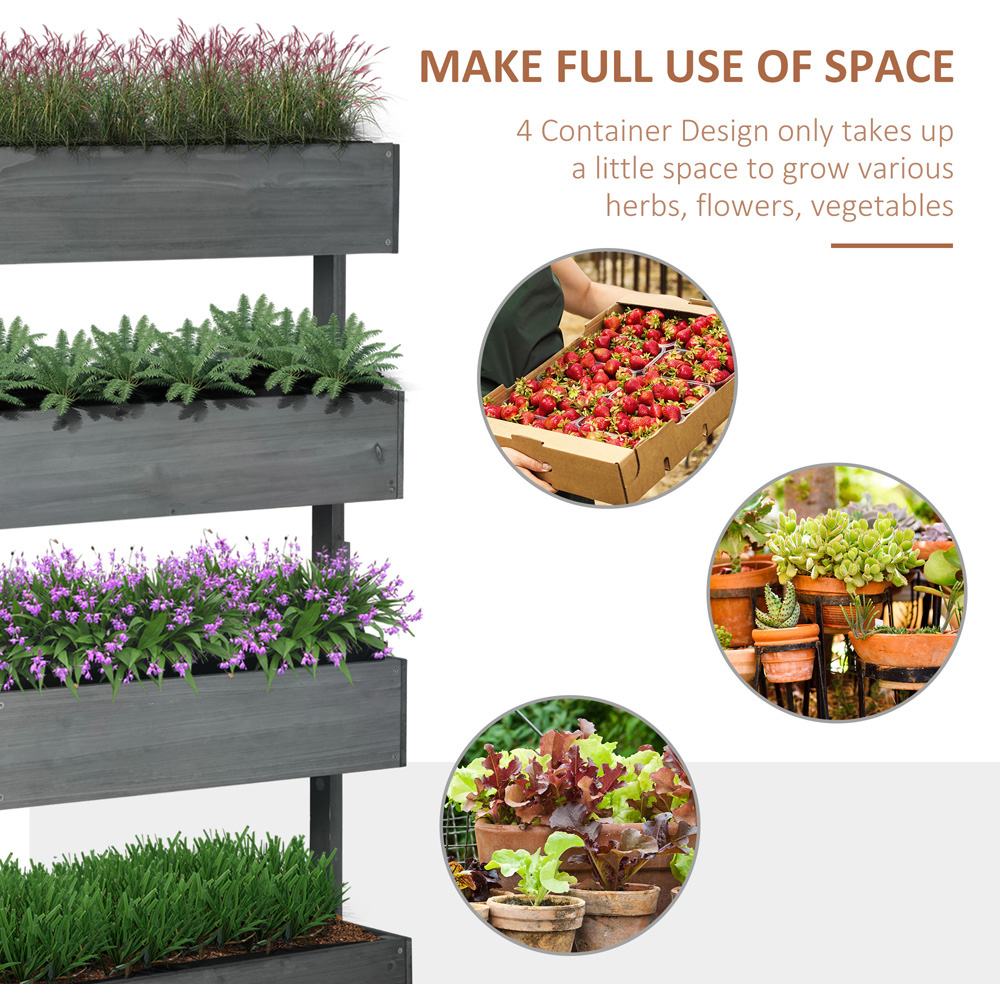 Outsunny 4 Tier Grey Wooden Raised Garden Bed Plant Stand Image 4