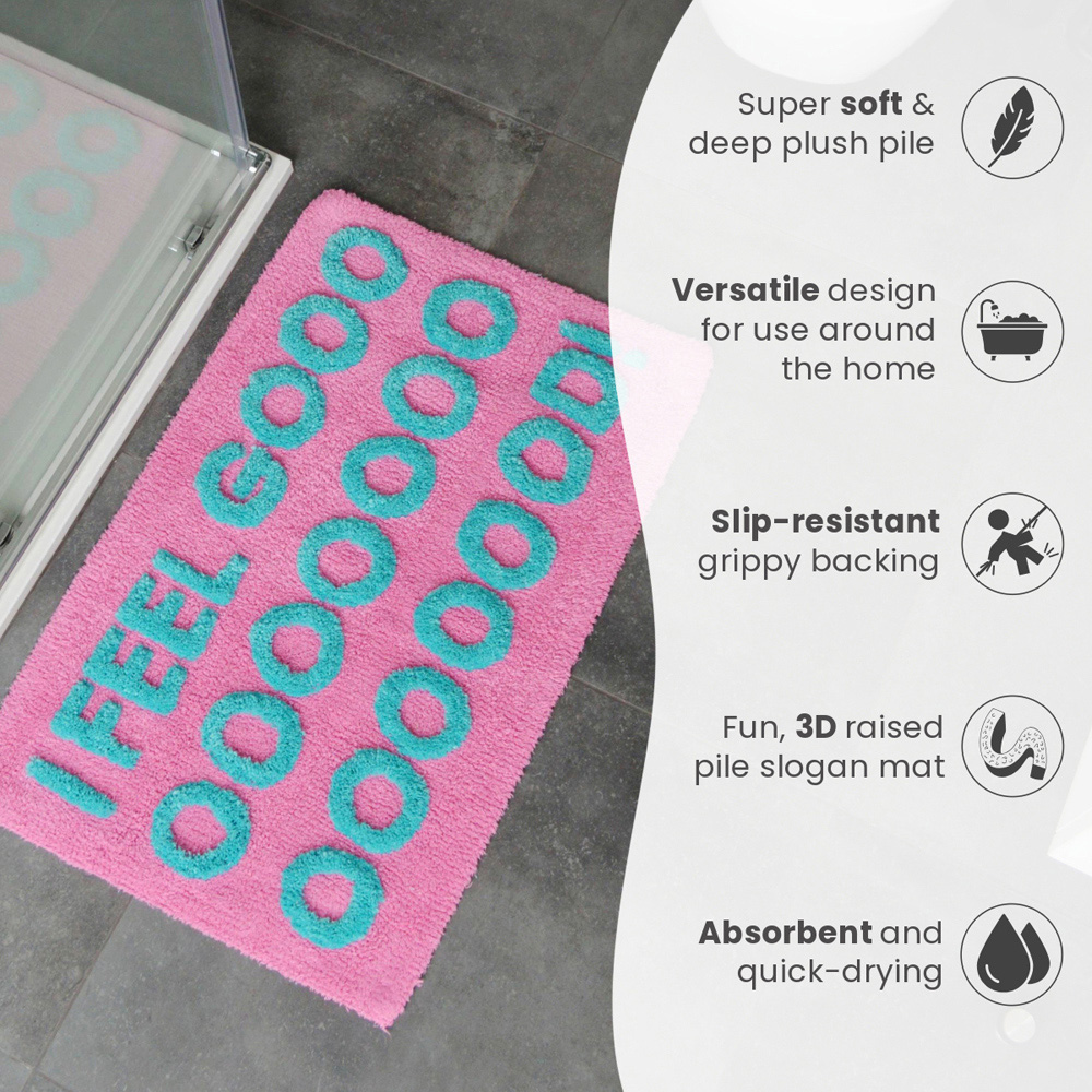 Mooky Mats I Feel Good Slogan Non Slip Bath Mat 50 x 80cm Image 4