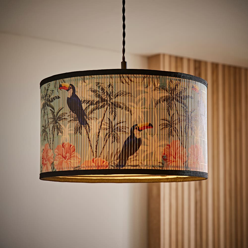 ValueLights Daintree Pastel Jungle Bamboo Medium Drum Ceiling Lamp Shade Image 3