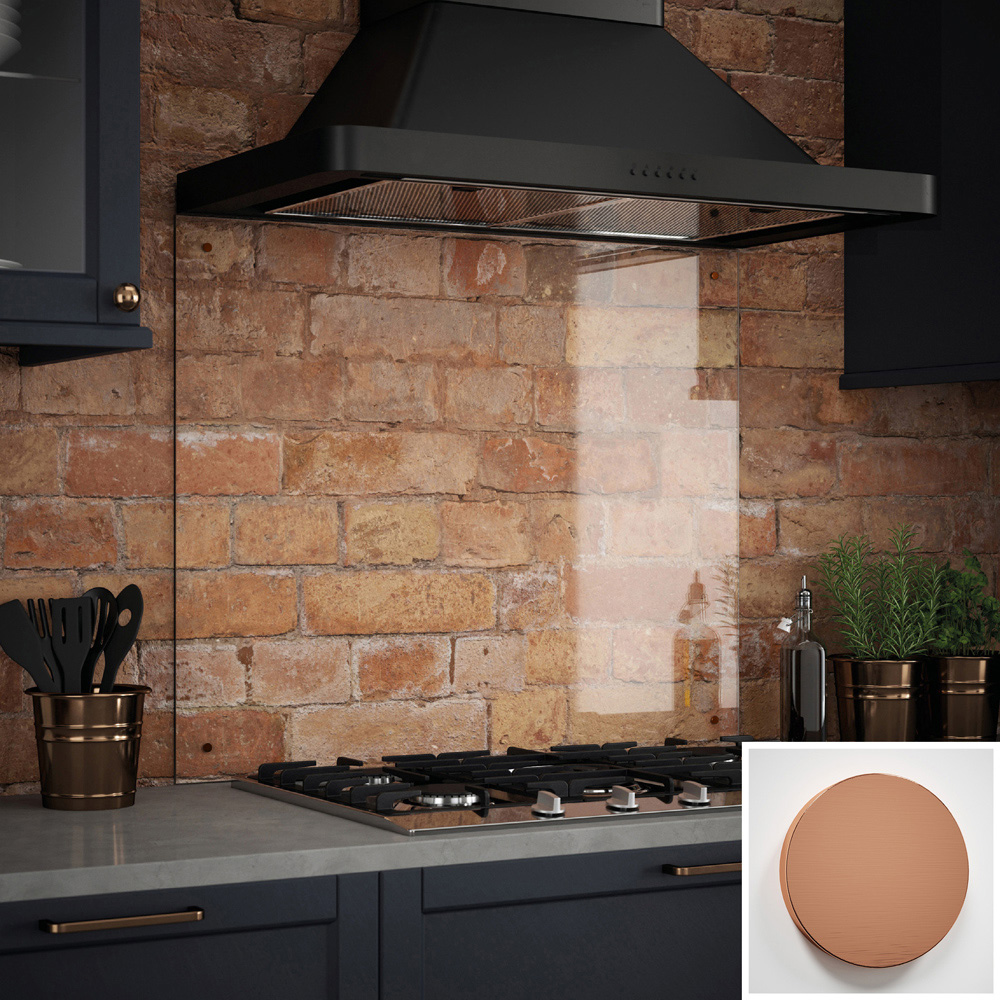 Clear Glass Kitchen Splashback with Brushed Copper Caps 900 x 750 x 6mm Image 3