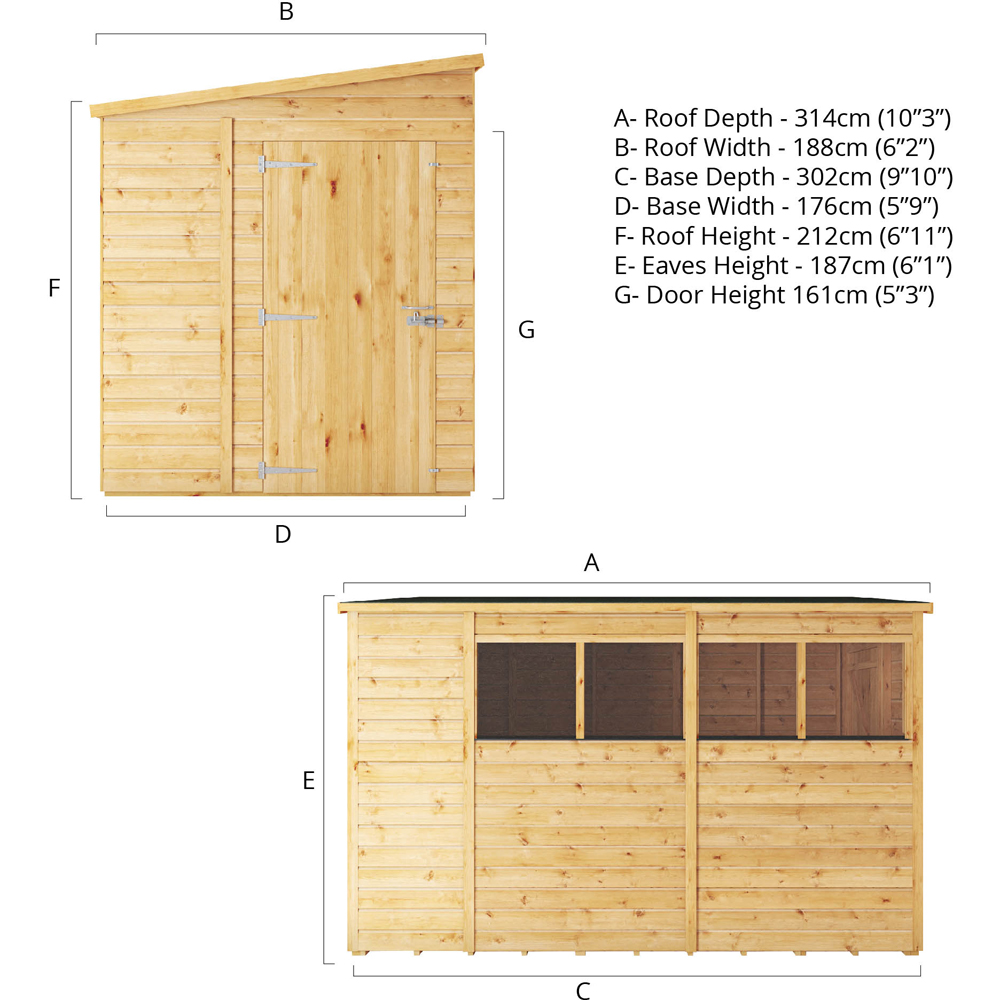 Mercia Woodsman 10 x 6ft Shiplap Pent Shed Image 9