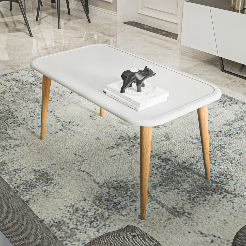 Decorotika Bohemia White Coffee Table with Solid Wood Legs Image 6