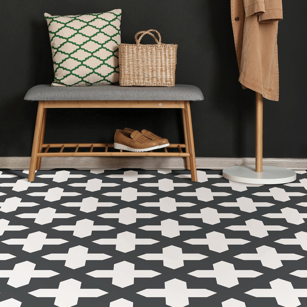 Floorpops Nordic Black and White Peel and Stick Floor Tile 30.48 x 30.48cm 10 Pack Image 6