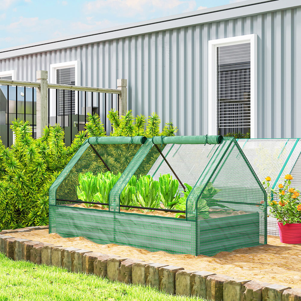Outsunny Green and Dark Grey Raised Garden Bed Planter with Greenhouse Image 3