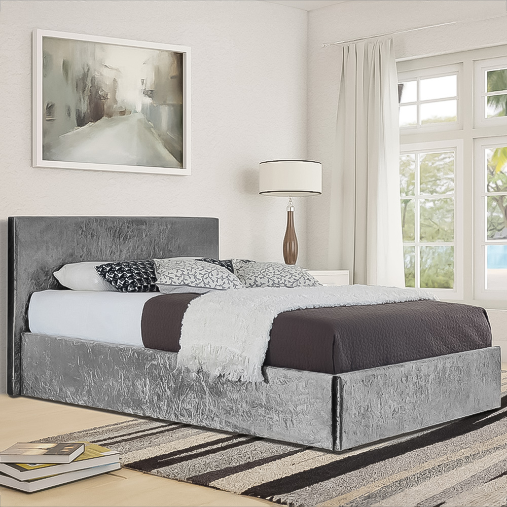 Brooklyn Single Silver Crushed Velvet Bed Frame Image 1