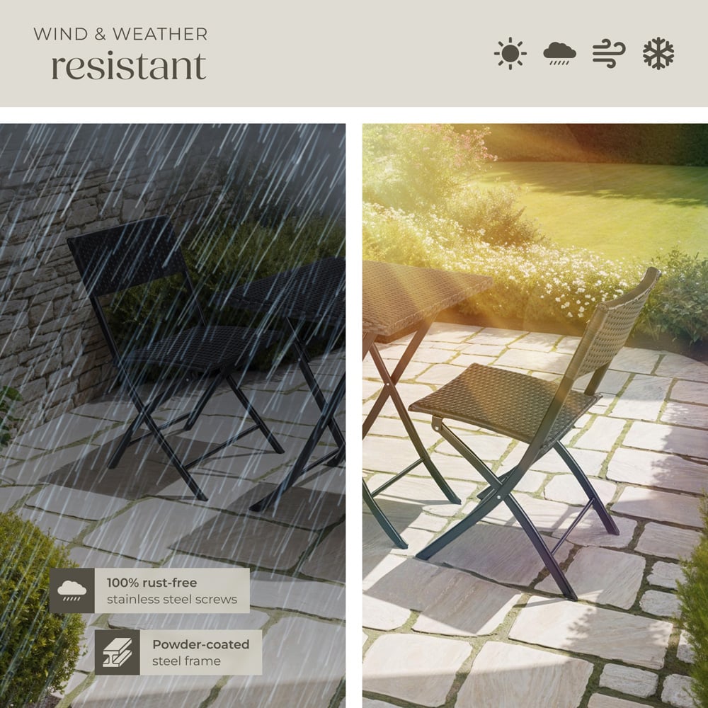 tectake Trevi 2 Seater Rattan Foldable Garden Bistro Set Black Image 7