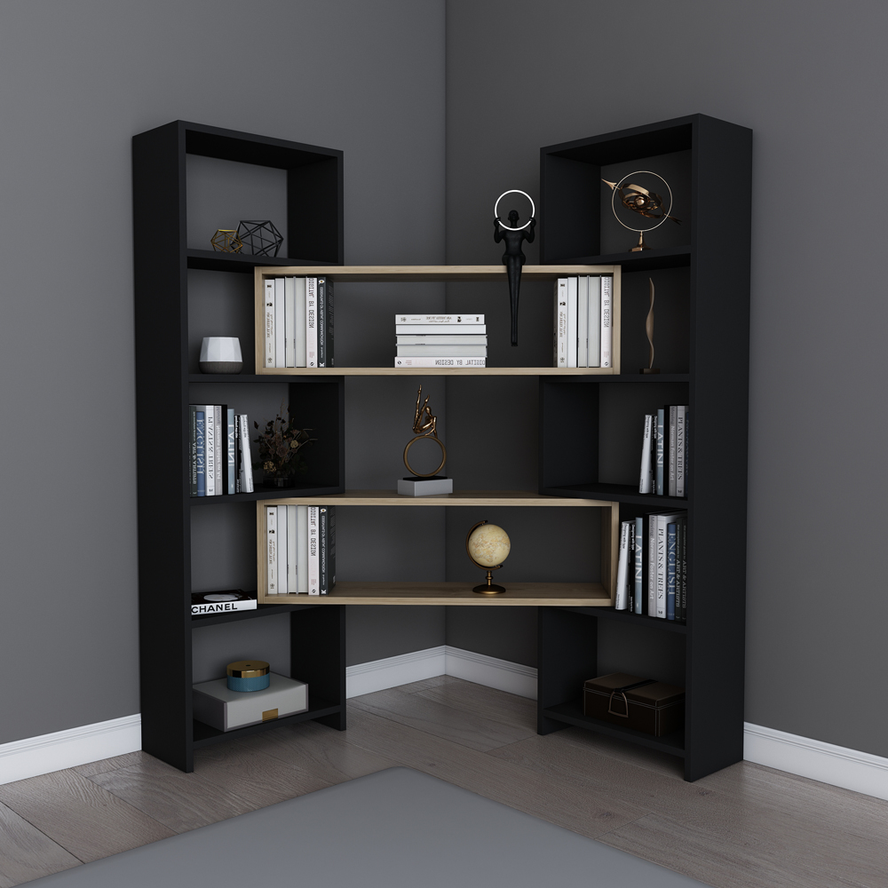 Decorotika Poyraz 8 Shelf Black Oud Oak Bookcase Image 5