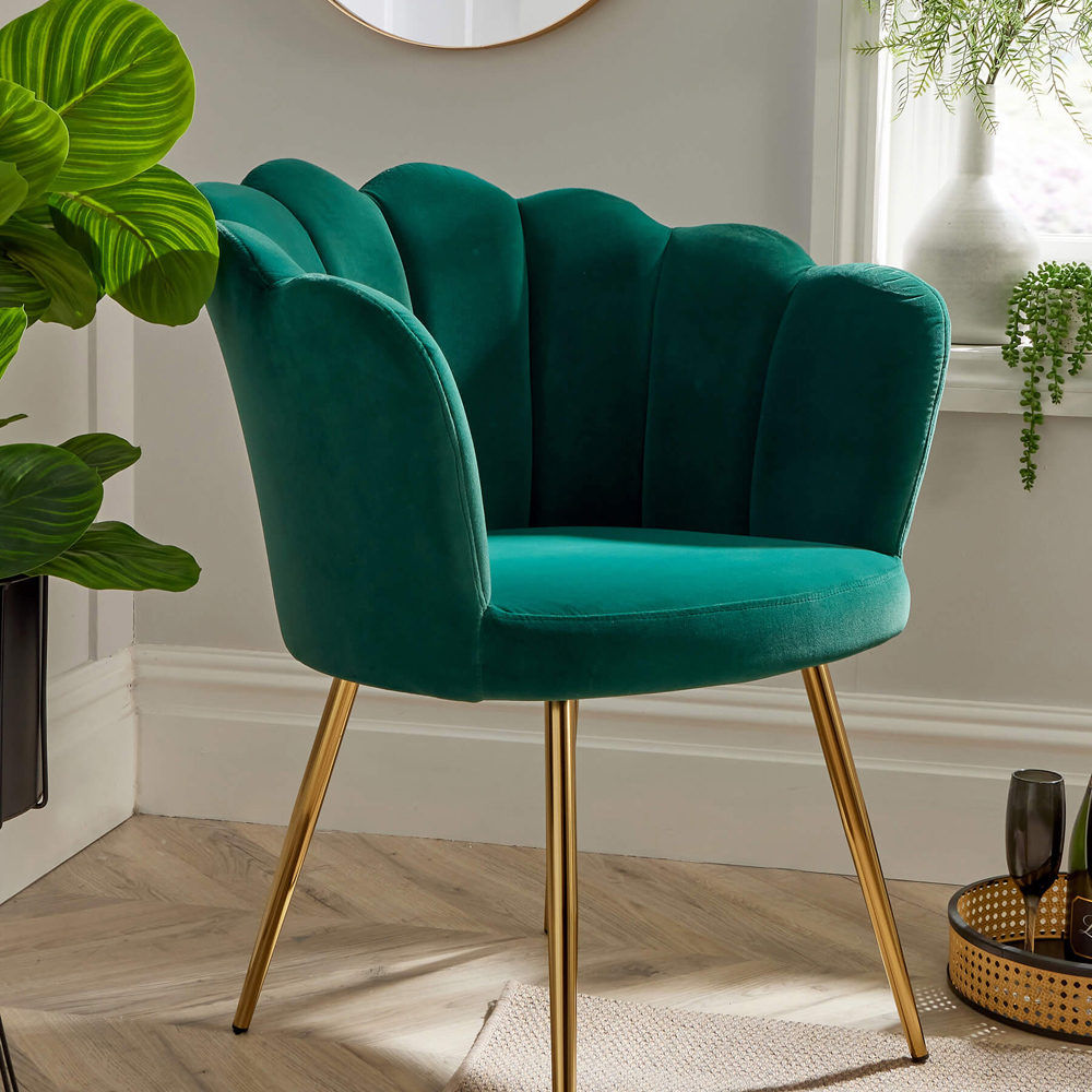 Home Source Emerald Green Scallop Chair with Gold Metal Leg Image 5