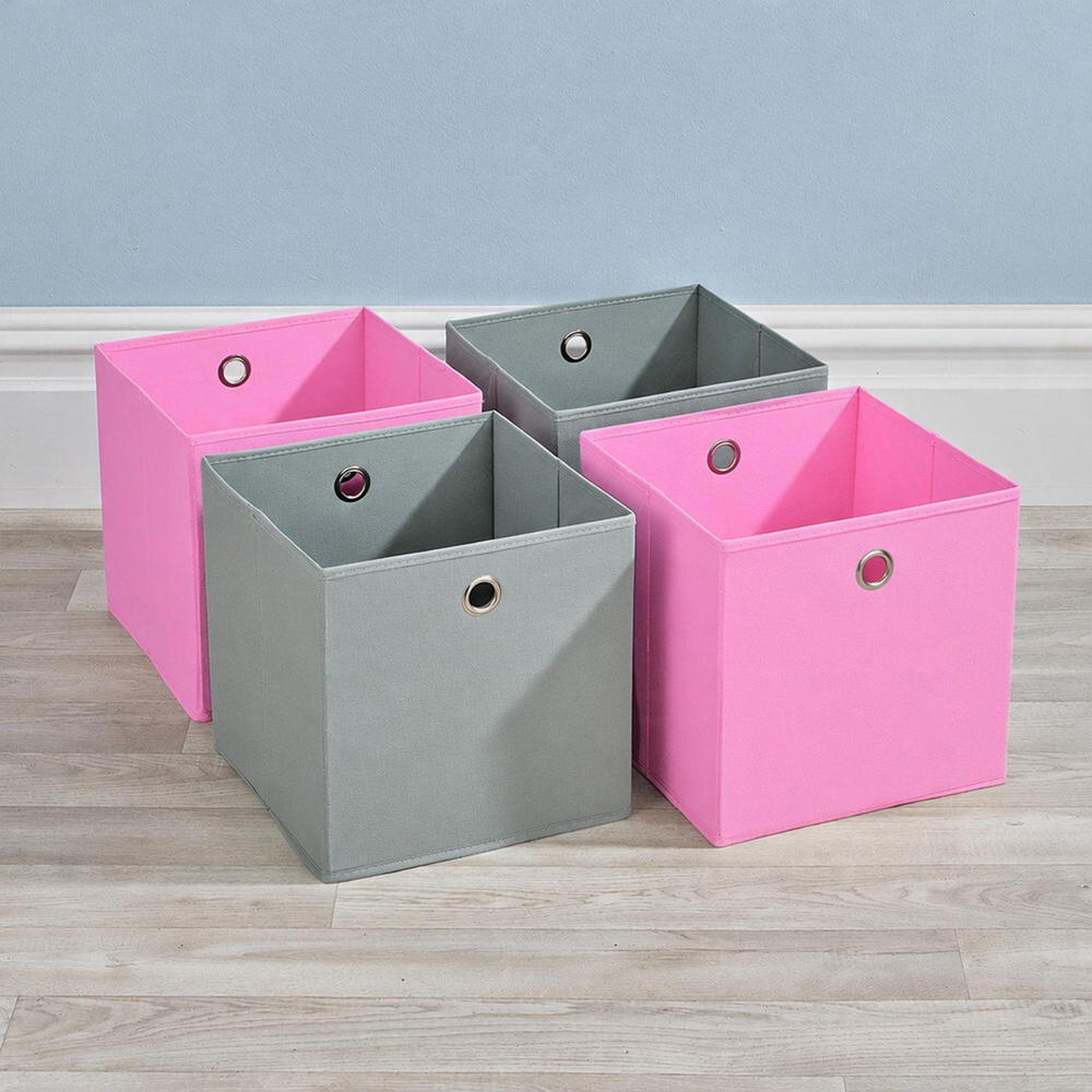 Home Source Pink and Grey Fabric Storage Box 4 Pack Image 3