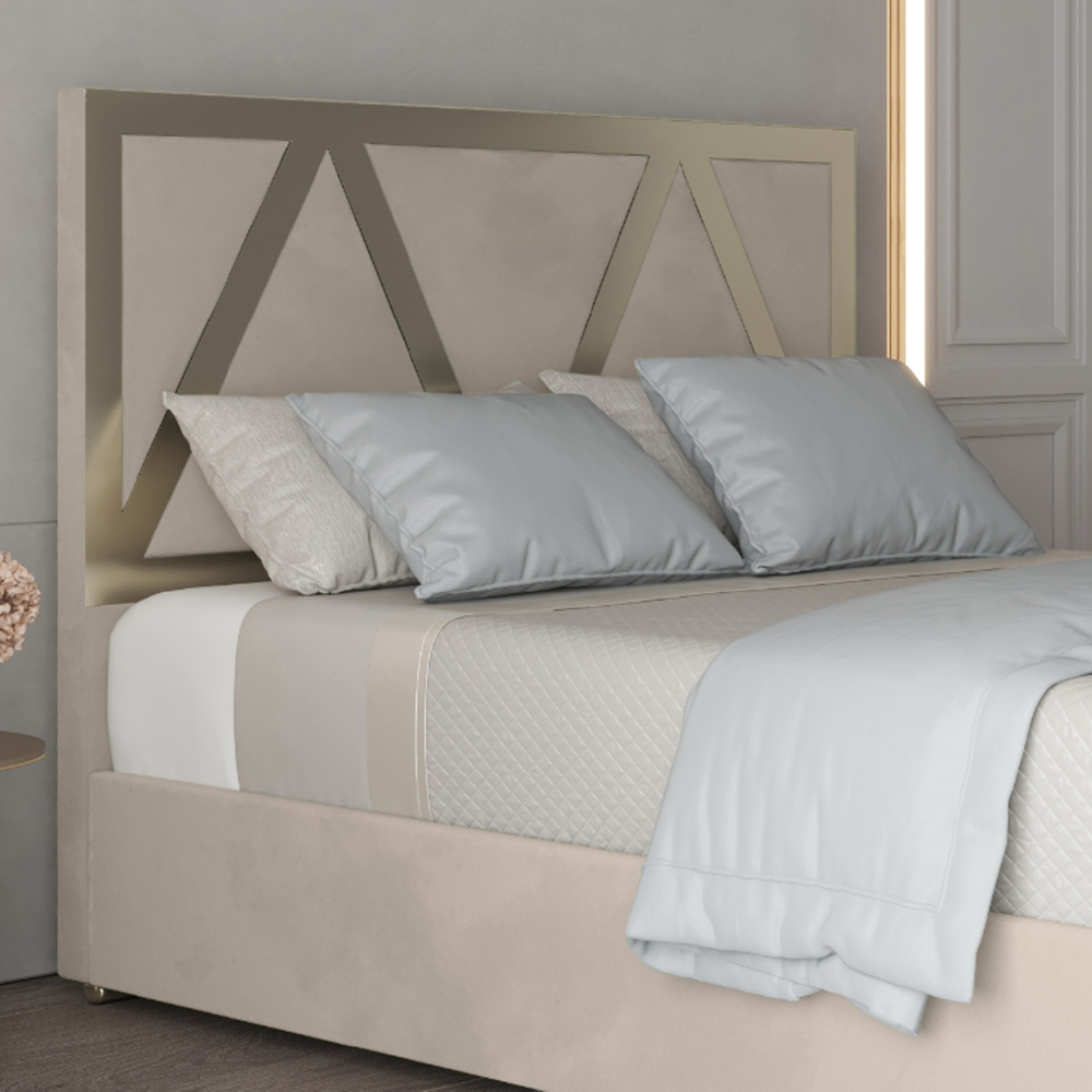 Alison Silver Single Velvet Upholstered Metal Bed Frame with Panelled Headboard Image 3