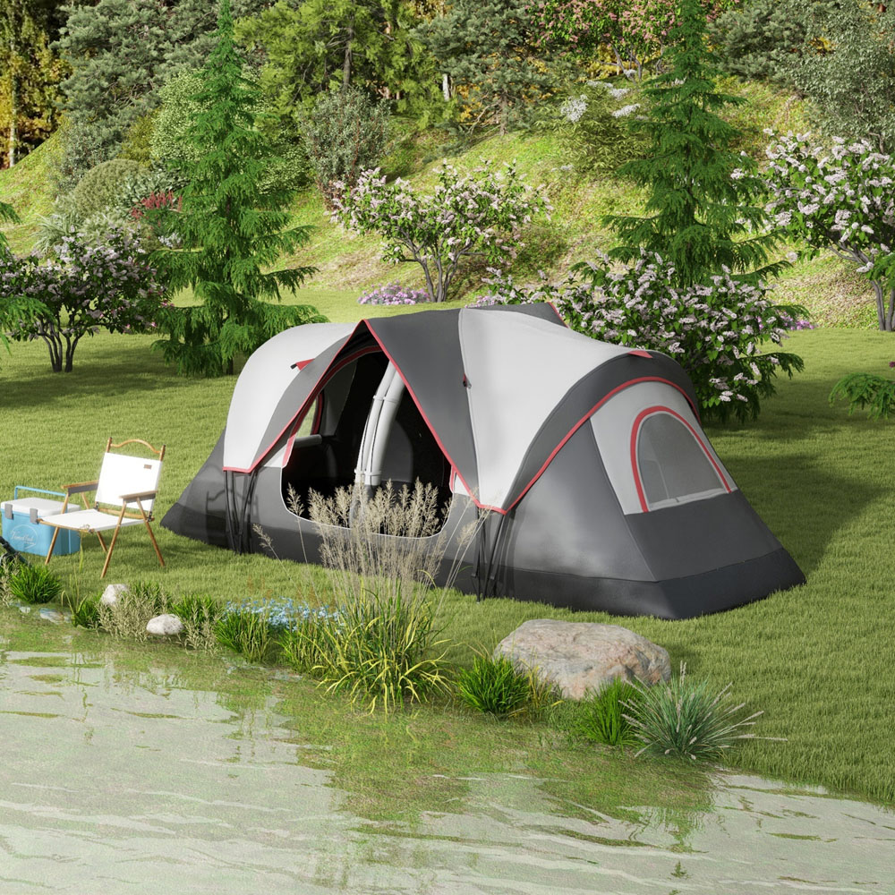 Outsunny 5-6 Person Camping Tent with 2 Bedroom and Waterproof Rainfly Grey Image 2