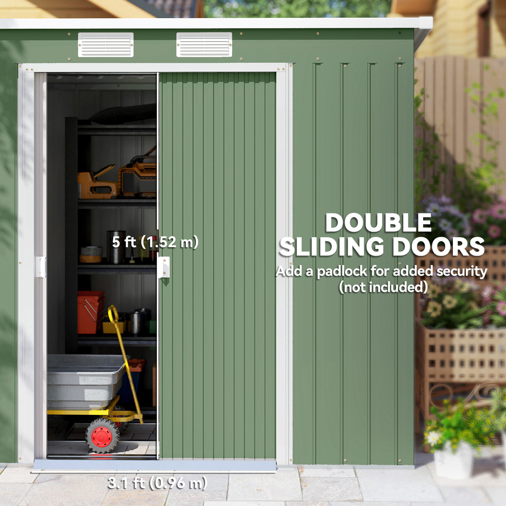 Outsunny 7 x 4ft Green Metal Pent Garden Shed Image 5