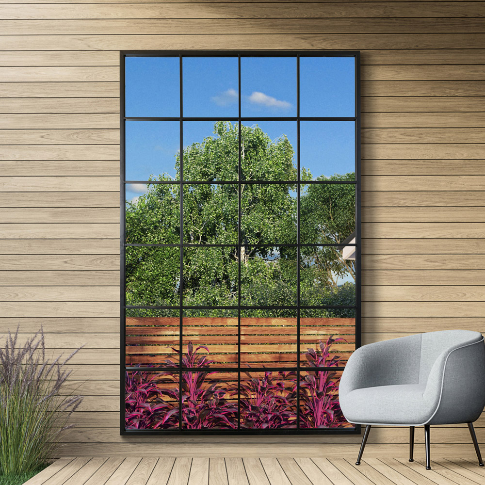 MirrorOutlet The Genestra Black Modern Window Garden Wall Mirror 174 x 110cm Image 6