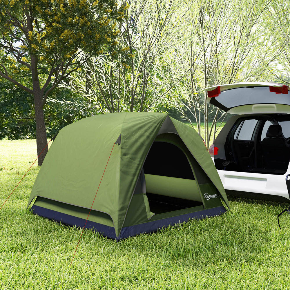 Outsunny 3-4 Person Waterproof Camping Tent Olive Green and Grey Image 3