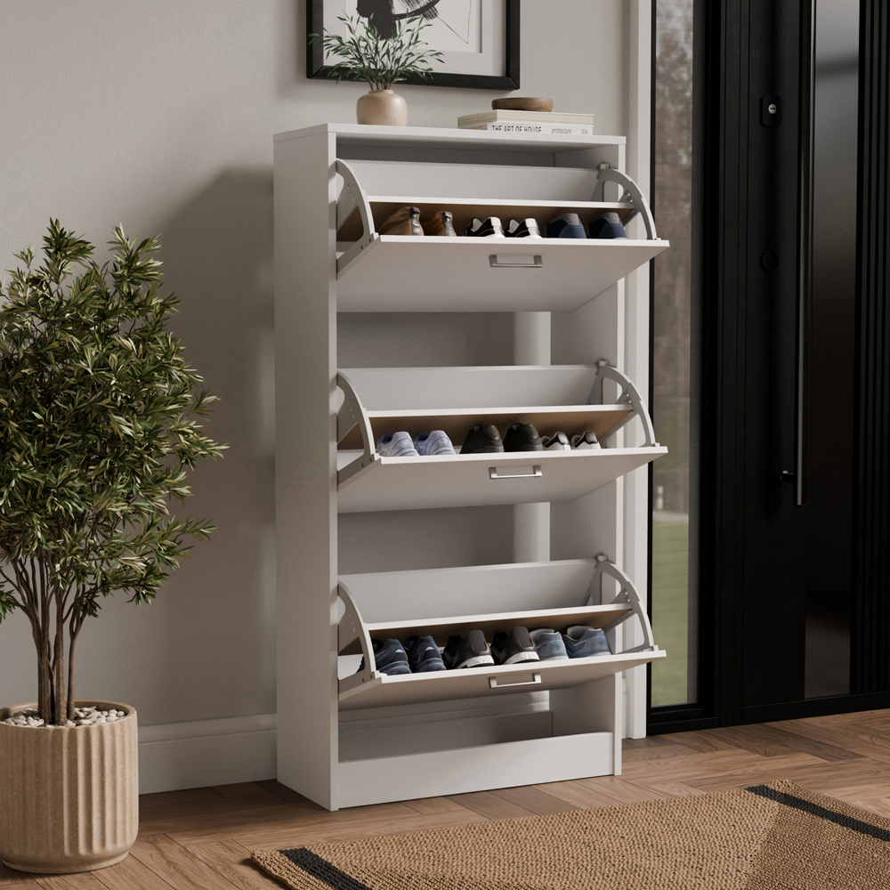GFW Stirling 3 Tier White Shoe Cabinet Image 4