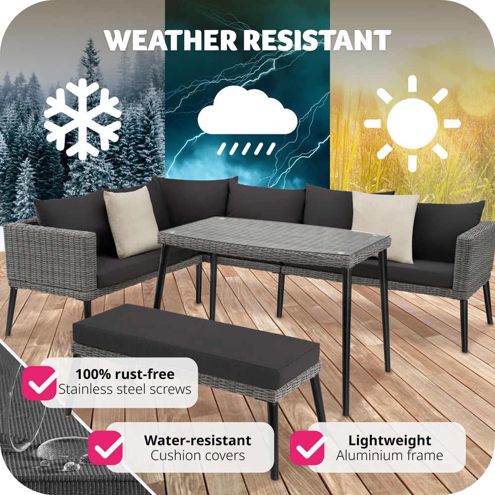 tectake Pula 7 Seater Grey Rattan Garden Corner Lounge Set Image 8