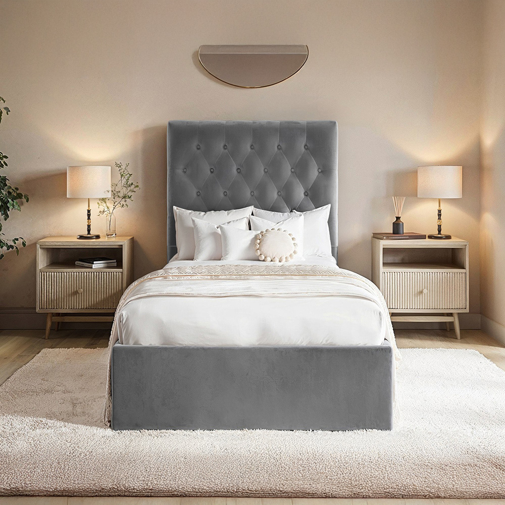 Flair Milan Single Grey Velvet Ottoman Bed Image 6