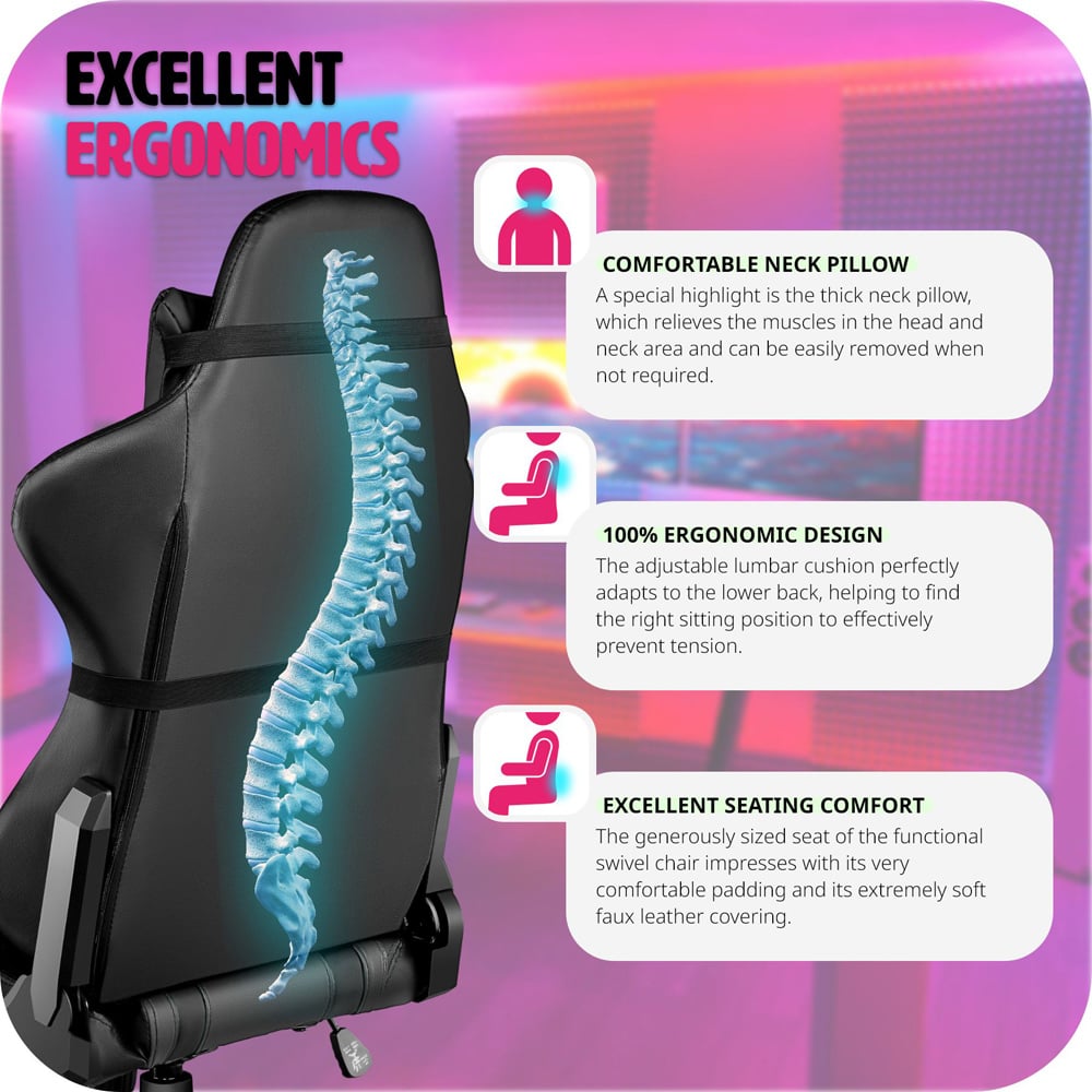 tectake Black Gaming Chair Image 6