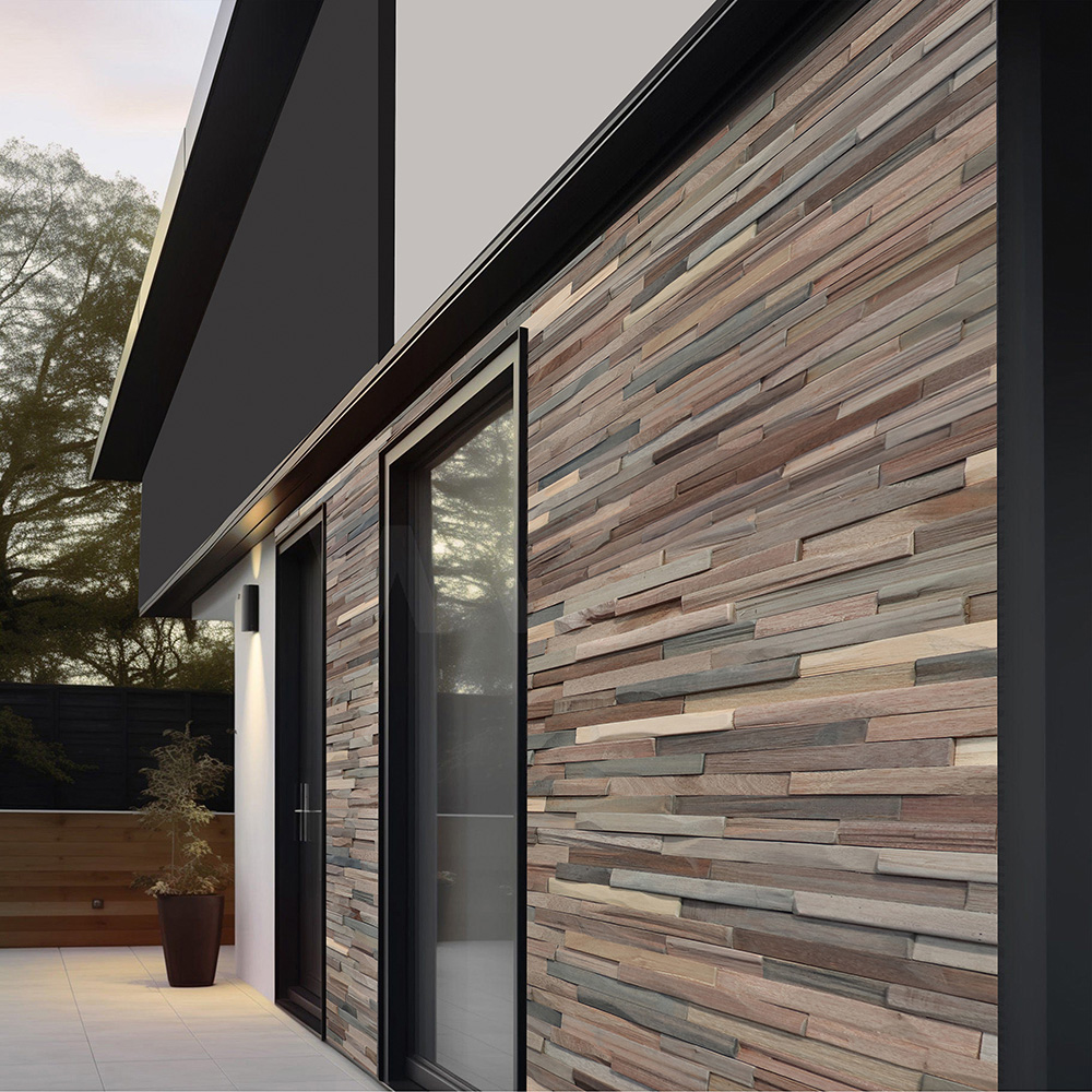 Tuscan Rustic Mosaic Dark Brown 3D Split Face Hardwood Wall Tile Image 5