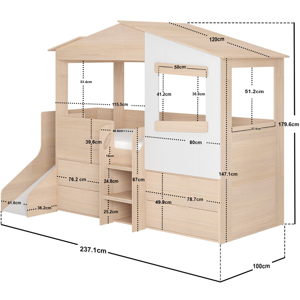 Flair Dreamland Oak Play House Slide Mid Sleeper with Storage Image 9