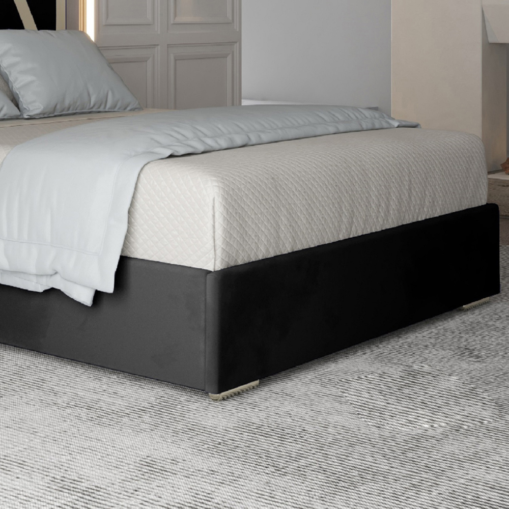 Alison Black Single Velvet Upholstered Metal Bed Frame with Panelled Headboard Image 4