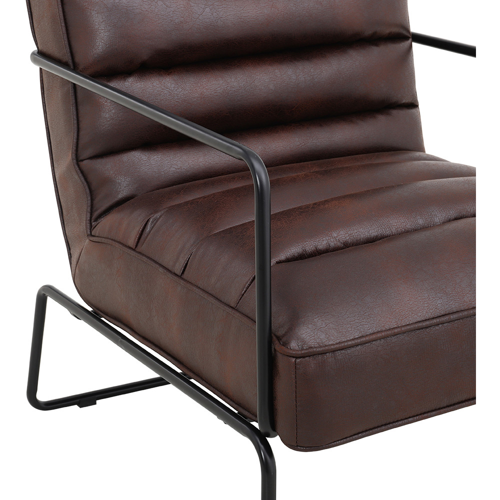 Living and Home Mid Century Brown PU Leather Armchair with Metal Base Image 5