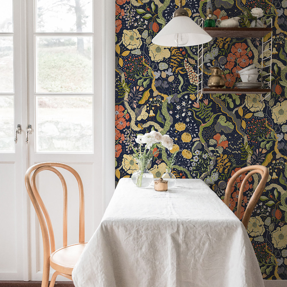 Galerie Sommarang Ann Floral Blue Wallpaper Image 2