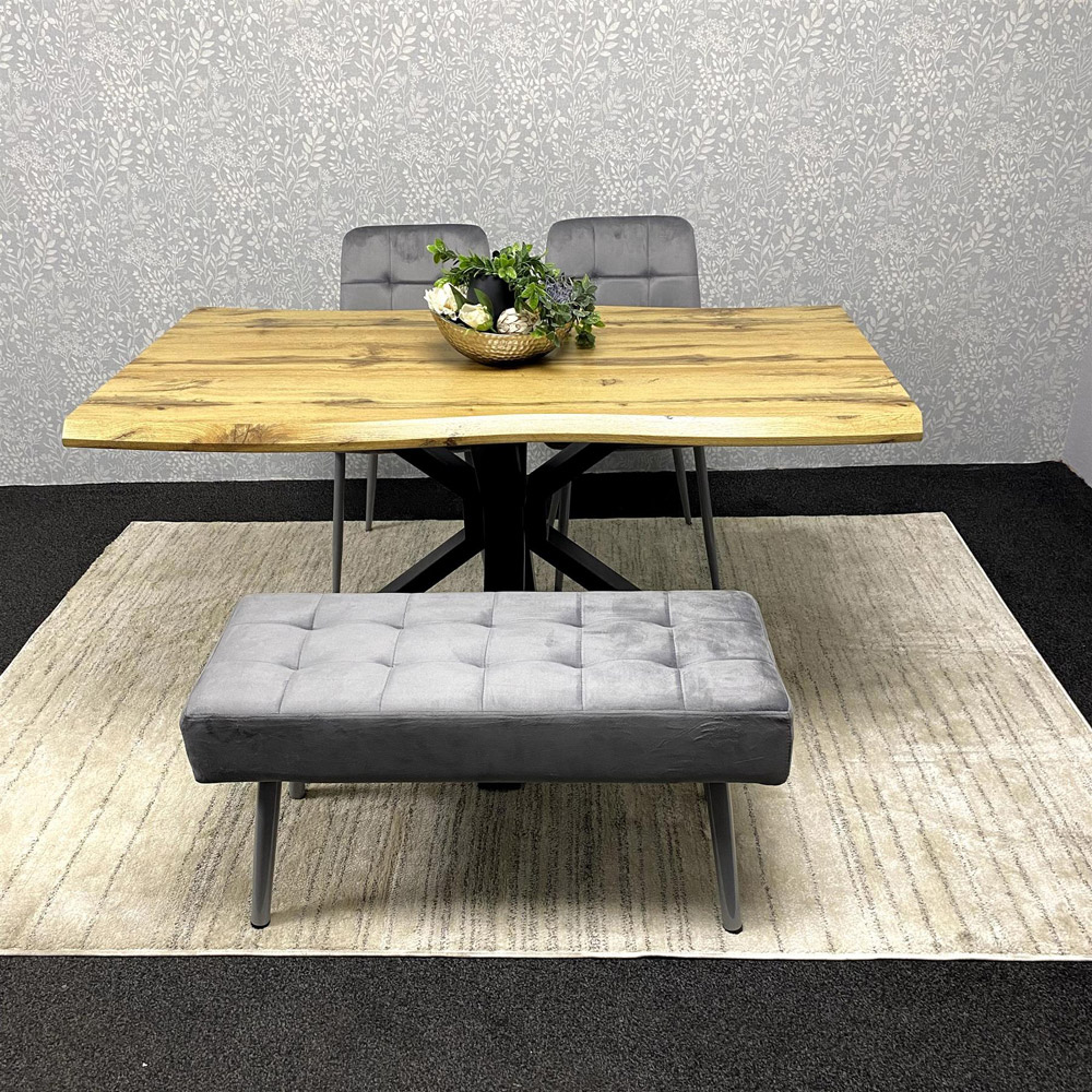 Kosy Koala 4 Seater Wood and Velvet Dining Table Set with Bench Grey Image 4