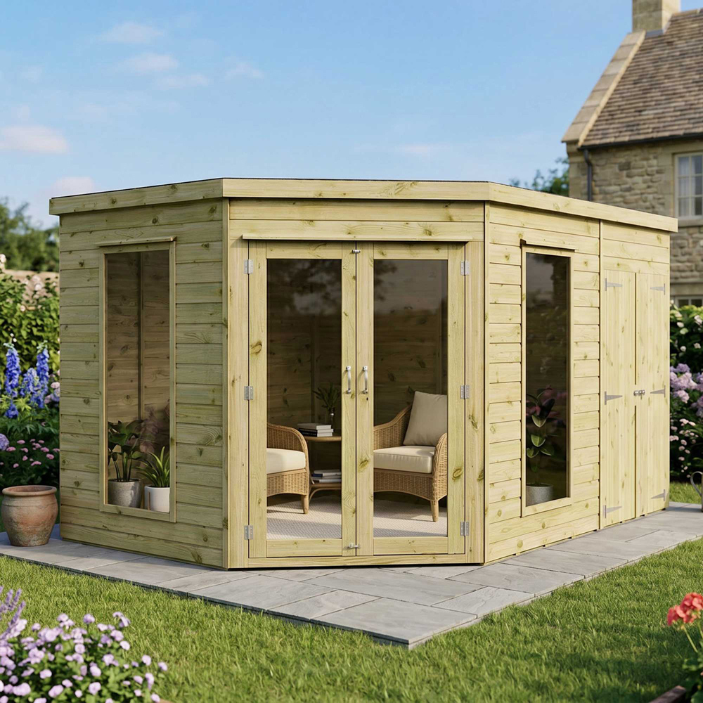 Mercia Corner Summerhouse with Side Shed 8 x 12ft Image 2