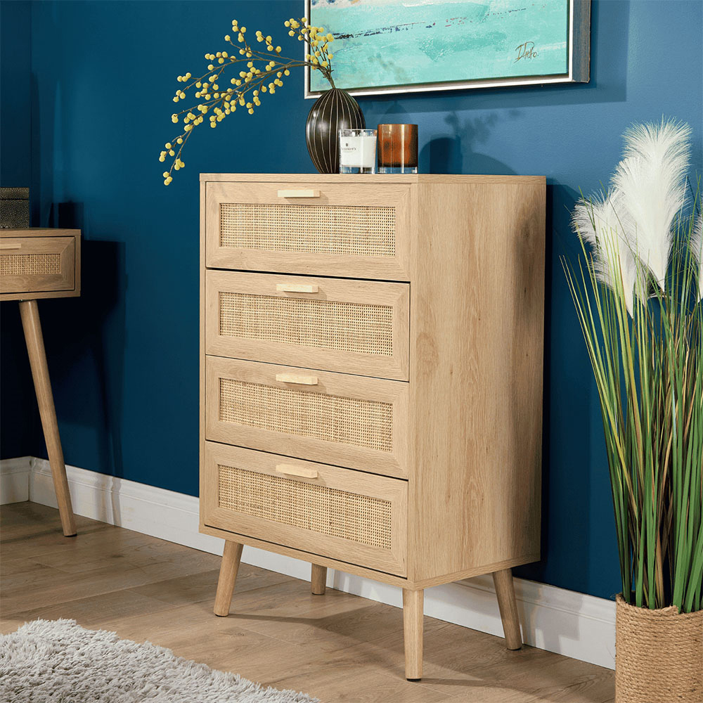 Home Source Astbury 4 Drawer Rattan Front Solid Wood Chest of Drawers Image 8