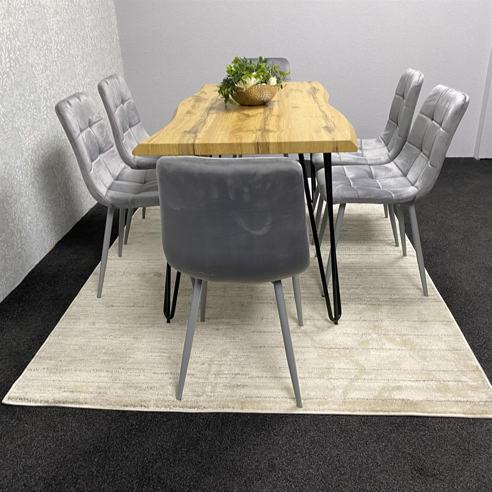 Kosy Koala 6 Seater Velvet Wooden Dining Set Grey Image 4