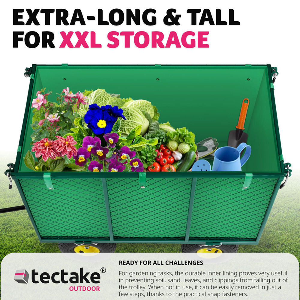 tectake Green Garden Trolley with Foldable Side Walls and Padded Handle 544kg Image 7