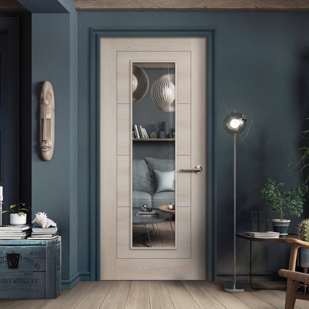 Ivory Fully Finished Laminate Ladder Clear Glass Internal Door 1981 x 762 x 35mm Image 2