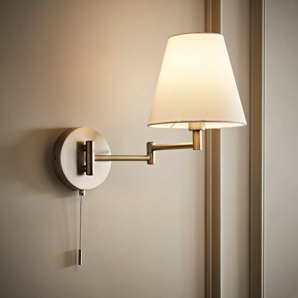 ValueLights Sonia Tapered Shade Brushed Chrome Adjustable Swing Arm Wall Light with Bulb Image 2