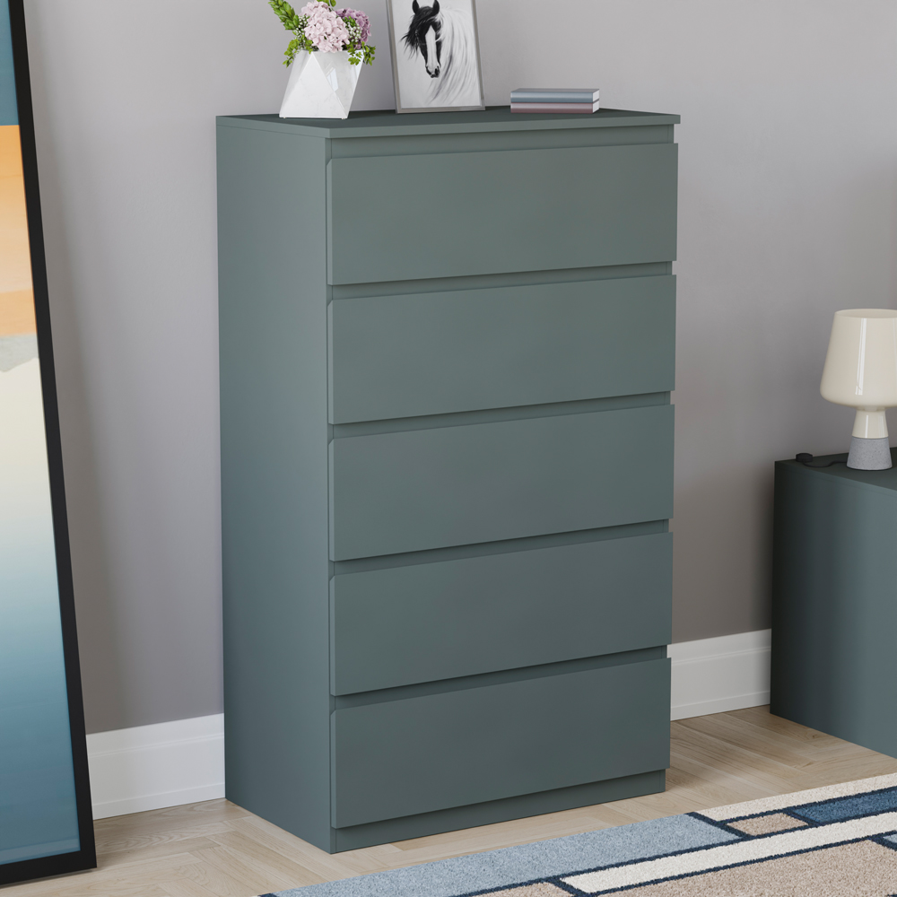 Vida Designs Denver Jasper Green 5 Drawer Bedside Table Image 4