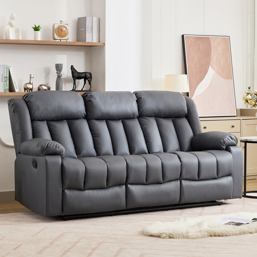 Artemis Home Sheridan 3 Seater Grey Leather Manual Recliner Sofa with Central Console Image 4