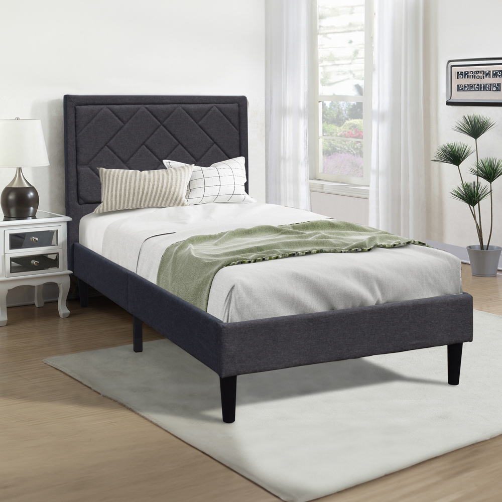 Brooklyn Single Dark Grey Padded Headboard Bed Frame Image 3