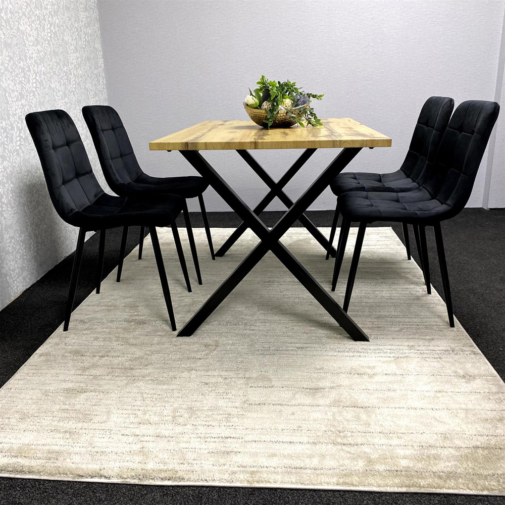 Kosy Koala 4 Seater MDF and Velvet Dining Table Set Black Image 2